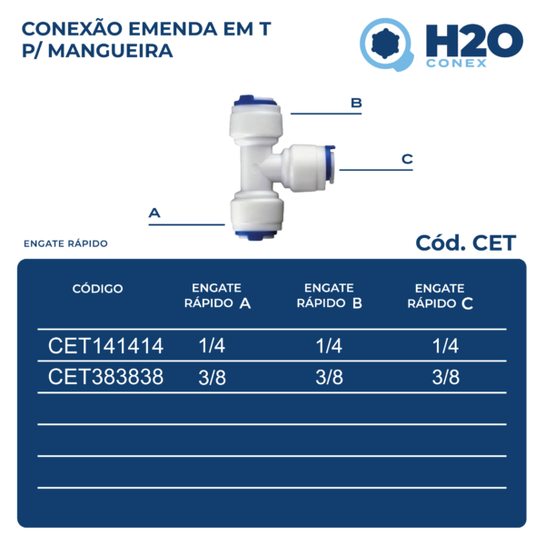 Conexão Emenda em T para Mangueira - Engate Rápido - CET - Imagem 2