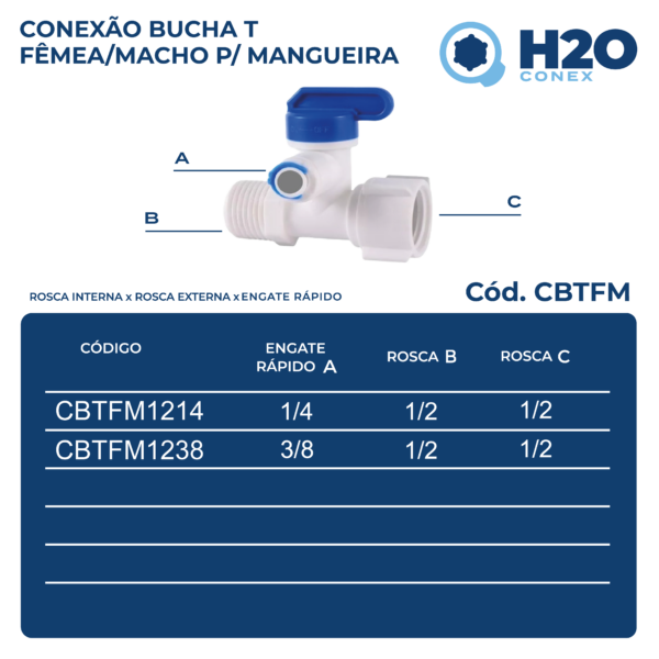 Conexão Bucha T Fêmea/Macho para Mangueira - Engate Rápido para Rosca Externa para Rosca Interna - CBTFM - Imagem 2